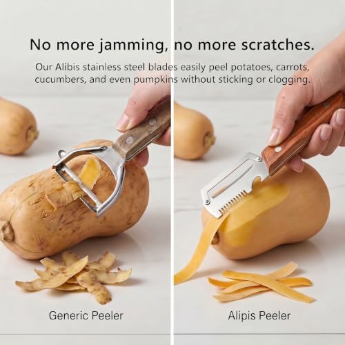 2026 Upgrade 3Pcs 3-in-1 Vegetable Peeler/Bottle Opener/Julienne Cutter | Thickened Stainless Steel Blade,Premium Wooden Handles for Potato/Carrot/Cucumber | Ideal for Kitchen Cooking & Camping