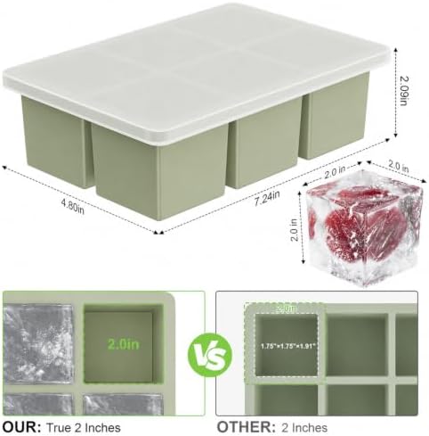 Large Ice Cube Tray for Whiskey: 2" Big Silicone Ice Tray with Lid for Whisky - 3Pack Old Fashioned Ice Cube Trays for Cocktail - Huge Square Cubed Bourbon Ice Cube Maker