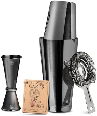 Mixology & Craft Boston Shaker Set with Weighted Martini Shakers | Cocktail Shaker Set Includes Strainer and Japanese Jigger | Great Gift Bar Set with Exclusive Recipe Cards | Leak-Proof (Gun-Metal)