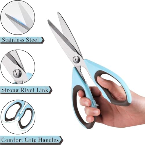 Kitchen Scissors All Purpose Heavy Duty, Kitchen Utensils Set, Stainless Steel Cooking Utensils Gadgets Meat Poultry Food Shears Dishwasher Safe Utility Tools Home (Dark green and light blue)