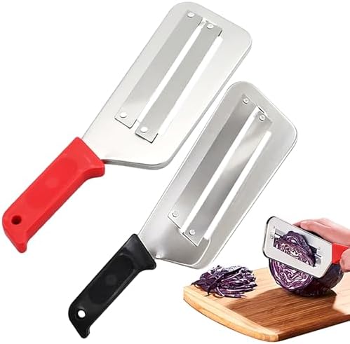 Stainless Steel Shredder Knife, Double-Layer Slicer Multifunctional Vegetable Cutter Cabbage Slicer shredder, Sharp Blades Durable Julienne Cutter, Easy to Clean Grater (Black+Red, 2pcs)