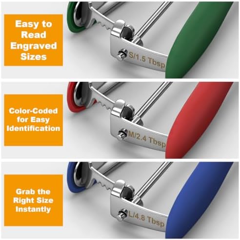 Color-Coded Cookie Scoop Set with Engraved Sizes,3 Sizes for Baking