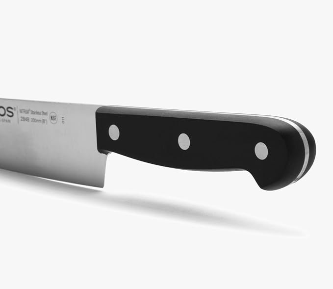 Arcos Chef Knife 8 Inch Stainless Steel. Cooking Knife to Cut and Peel Small Food. Ergonomic Polyoxymethylene Handle and 200mm Blade. Series Universal. Color Black