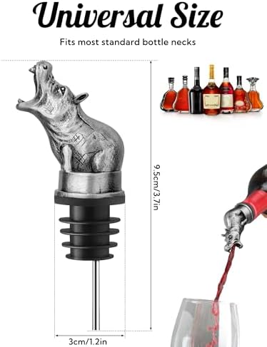 Animal Wine Pourer Spout, Drip Free Bottle Pourer & Stopper for Wine and Liquor Bottles, Funny Gift for Men, Dad, Hostess and Housewarming, Bar Cart Accessory for Holiday Party Decor, Multiple Animal