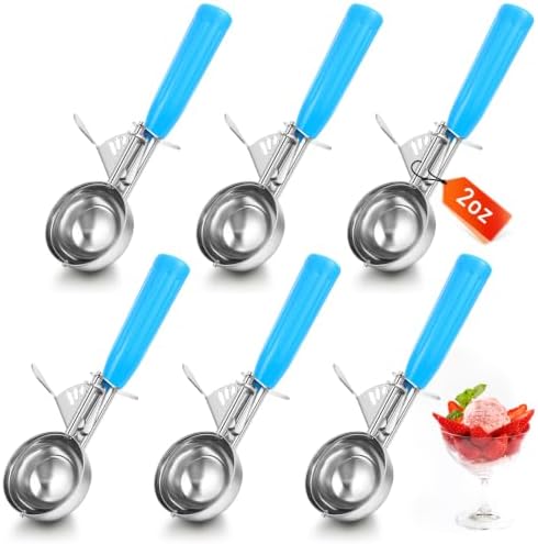Reallnaive 6 Pcs Ice Cream Scooper with Trigger, 2 oz, Blue