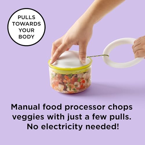 Chef’n VeggiChop Manual Hand-Powered Food Chopper and Processor, Chops Vegetables, Onions, Peppers, Nuts for Salsa, Guacamole, Hummus – White