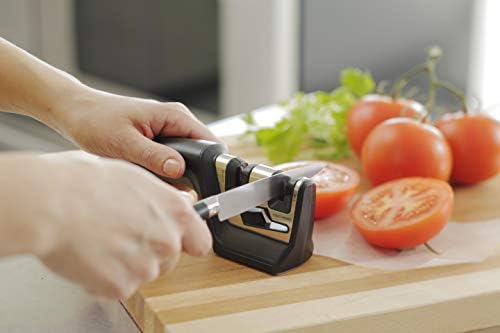 Smith’s 50101 Pull-Thru Knife & Scissor Sharpener – Black/Silver – Pull-Thru Knife Sharpener – Left & Right-Handed Scissor Sharpener – Coarse & Fine Sharpening Slots – Straight & Serrated Blades