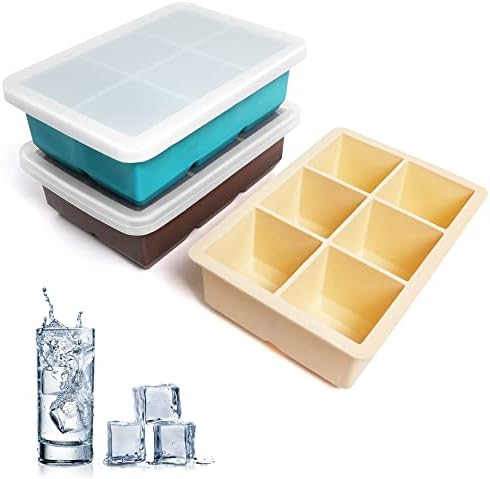 Excnorm Silicone Ice Cube Trays, 3‑Pack Large Square Molds with Lid