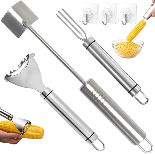 Corn Peeler for Corn on the Cob, 2026 Upgraded 3PCS Corn Peeler, Corn Cob Stripper Tool, Stainless Steel Blade, Ergonomic Long Handle, Easy to Clean, Kitchen Tool for Home Picnic Party
