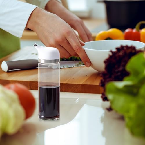1 Pcs Cruet Dispenser Set 8 oz, White Glass Soy Sauce Dispenser, Small Olive Oil and Vinegar Bottles, Soy Sauce Bottle, Non Drip Spout Cruet Bottle for Kitchen Cooking