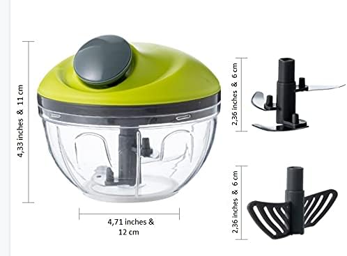 New Model Multi-Function Food Pull Chopper String Corded with Stainless Steel Quick Slicers Processor Grater Cutting Vegetable Onion Tomato Garlic Fruit Meat, Green, 4.33 X 4.71 (CS-8536-AA)