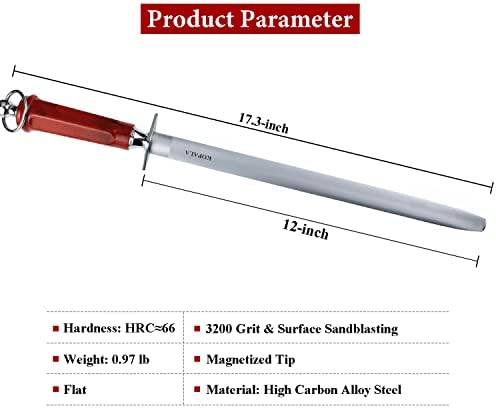 Sharpening Steel Knife Sharpener Rod Flat 12 IN Honing Steel for Knife
