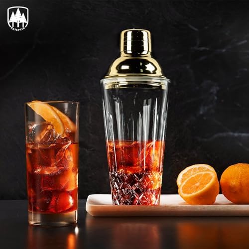 Glass Cocktail Shaker Set with Built-in Strainer - 14 ounces Margarita & Martini Mixer Bartender Tools for Whiskey, Coffee, Beverages, Durable Crystal clear Shaker Cup for Party, Home Bar & Gifts