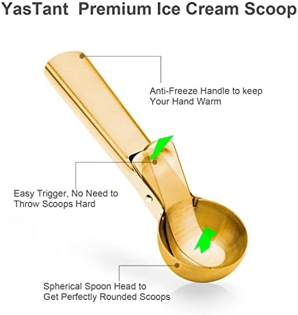 Premium Ice Cream Scoop with Trigger Ice Cream Scooper Stainless Steel, Heavy Duty Metal Icecream Scoop Spoon Dishwasher Safe, Perfect for Frozen Yogurt, Gelatos, Sundaes, Medium Gold