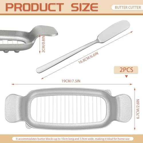2 Pack Butter & Cheese Slicer Cutter, 17 Wires Butter Cutter with Stainless Steel Spreader Knife, Ergonomic Handle Portable Grip for Block Cheese, Soft Fruit, Egg