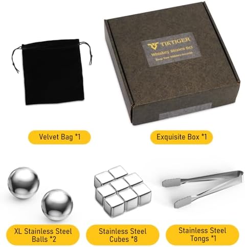 Whiskey Ice Cubes Set - 8 Reusable Ice Cubes and 2 Ice 55mm Ball