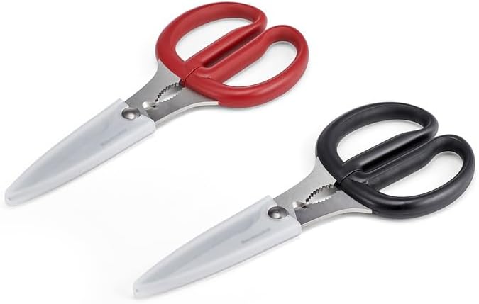 KitchenAid 2-Piece Multipurpose Shear Set – Versatile Scissors with Nutcracker, Bottle Opener, Ergonomic Handles with Protective Blade Covers