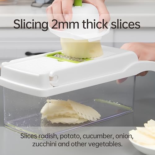 Blade All-in-One Vegetable Chopper, Mandoline Slicer, Dicer, Grater & Cutter – Compact, Durable, Easy-to-Use for Precise Meal Prep (White/Green)