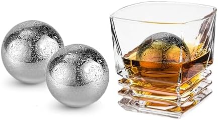 Reusable Ice Cubes & Metal Chilling Stones 304 Stainless Steel Whiskey Balls XL Extra Large Whiskey Ice Stones Set of 2 Silver Ball 2.2" (55 mm) Whiskey Gifts