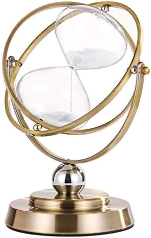 Sand Hourglass Timer 30 Minute, Antique Rotating Sand Clock 30 Minutes, Brass SandWatch 30 Min, Metal Sandglass Timer 30 Minutes with White Sand for Vintage Hour Glass Decor