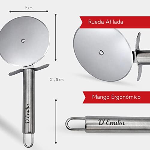 D'Emilia Professional Stainless Steel Pizza Cutter for Kitchen Use, Sharp Wheel 9 cm Diameter, Multipurpose Cutter Easy to Wash and Durable