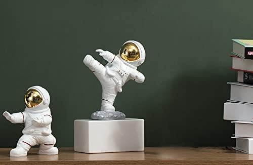 F380 Astronaut Kung Fu Figurine Statue Resin Spaceman Sculpture Desktop Ornament Space Themed Crafts Cake Toppers Model Home Office Decor Gifts for Christmas