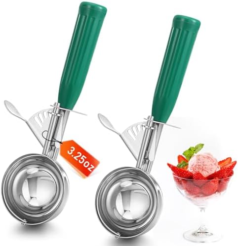 Reallnaive 2 Pcs Ice Cream Scooper with Trigger, 3.25 oz, Green