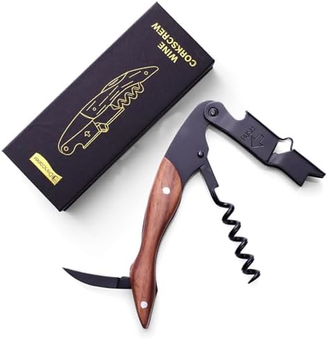 wine opener Professional Corkscrews for Wine Bottles w/Foil Cutter and Cap Remover -Wine Key for Servers, Waiters, Bartenders (Black+Magnetic Giftbox)