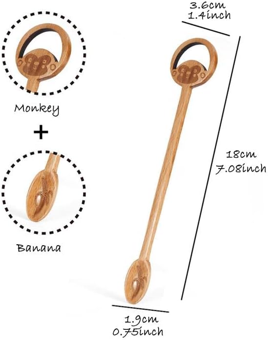 6 Pack Wooden Spoons for Cooking Mixing Stirring Tasting Serving Tablespoon Coffee Tea Spoon Home Kitchen Server (Monkey Design)