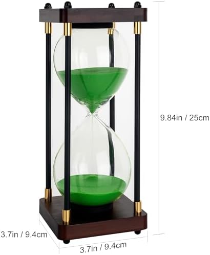 Sand Timer 60 Minutes Hourglass, Vintage Wooden Hour Glass Timer, Large Sandglass Timer Sand Clock for Games Classroom Kitchen Home Office Decor (Green Sand)