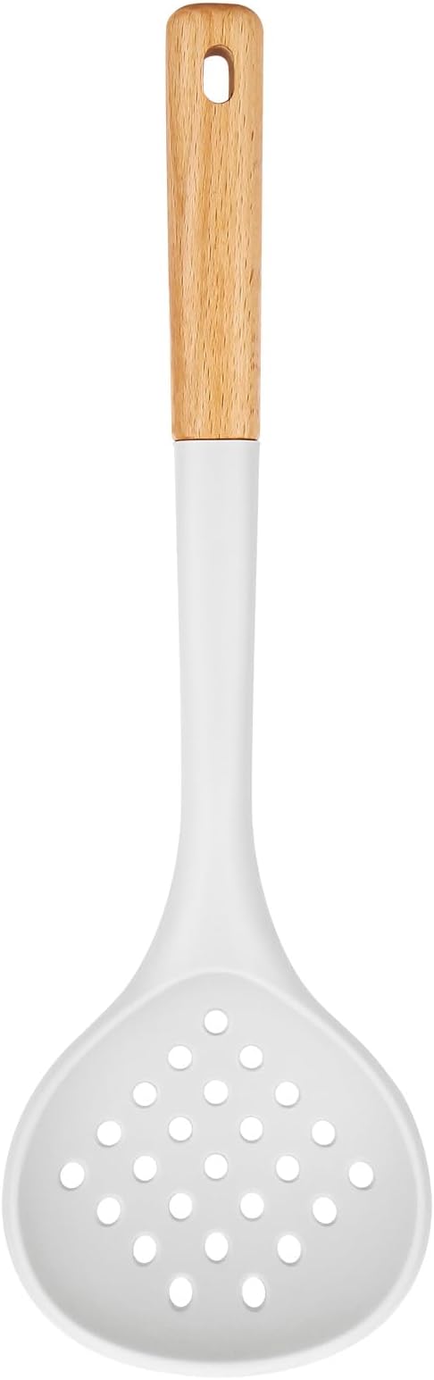 Kitchen Ladle Strainer, Large Slotted Spoon with High Heat Resistant BPA Free, Non Stick Cooking Skimmers For Draining & Frying, 13.2inch (White)