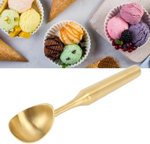 Ice Cream Scoop, Metal Ice Cream Scooper, Stainless Steel Ice Cream Scoop, Nonstick Anti Freeze One Piece Scooper Spoon, Long Handle Ice Cream Ball Spoon for Ice Cream, Cookie Dough, Sorbet (Gold)