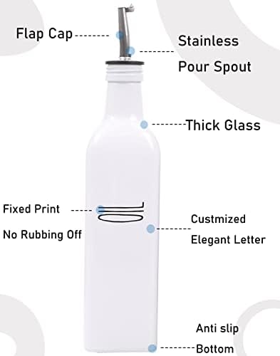 Glass Oil Dispenser, White, 1，Olive Oil Dispenser Bottle & Vinegar Dispenser Set, 17 oz Borosilicate Glass Cooking Oil Container, Oil Bottle with Leak-Proof Spout