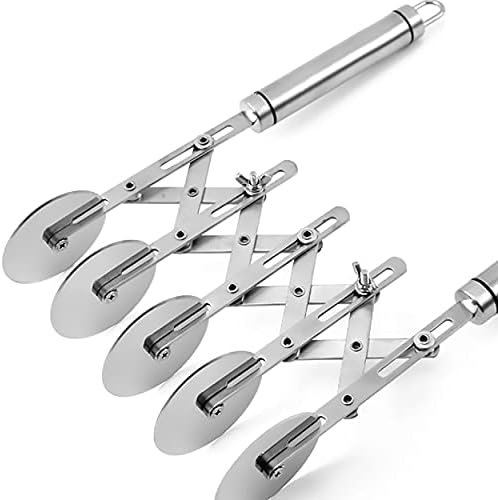 5 Wheel Pastry Cutter with Handle, Stainless Steel Adjustable Pizza Slicer Multi-Round Dough Cutter Roller, Fondant Ribbon Cutter, Pasta Maker, Noodle Cutter, Ravioli Cutter Wheel