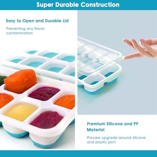 Ice Cube Trays 4 Pack, 56 PCS Ice Cube Trays for Freezer, Plastic & Silicone Ice Cube Mold, LFGD Certified & BPA Free, Stackable Ice Trays with Spill-Resistant Removable Lid for Whiskey, Beer, Coffee