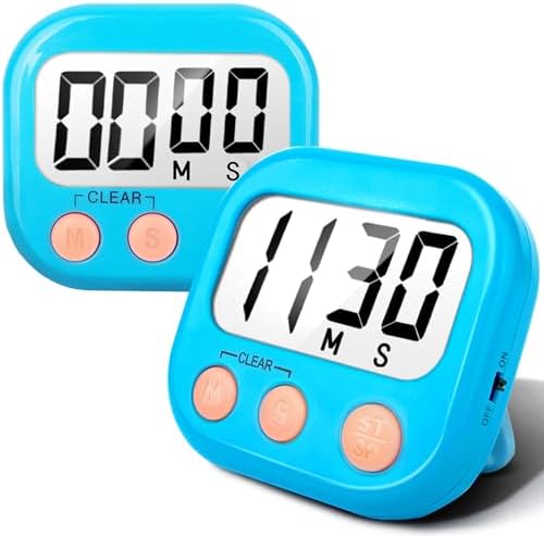 AOUCE Digital Kitchen Timers for Cooking, Timer for Kids 2 Pack Blue
