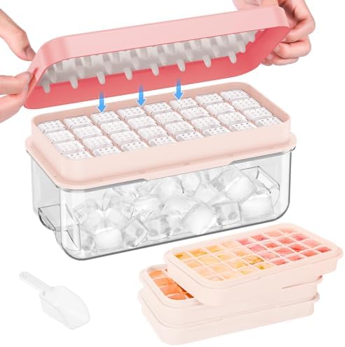 PHINOX 1" Ice Cube Tray with Lid and Bin, Easy Release 96 Cubes for Freezer