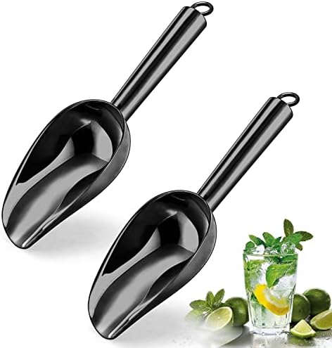 Herogo 3oz Mini ice Scoop Set of 2, Small Stainless Steel Scooper for Candy/Flour/Bean/Pet Food/Ice Cube, Metal Utility Scoops for Kitchen Bar Party Wedding, Dishwasher Safe & Heavy Duty, Black