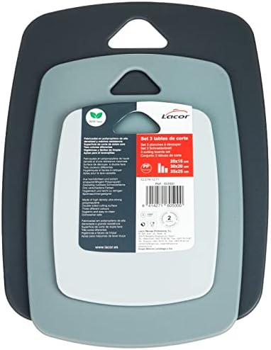 Lacor -Set of 3 Double Sided Cutting Boards, Polypropylene, BPA Free, Plastic