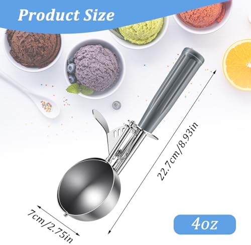 4 oz Ice Cream Scoop with Trigger, 4 Pcs Portion Scoop, Stainless Steel Large Cookie Scoops for Portion Control, Baking Food, Cookie Dough, Cupcake Batter