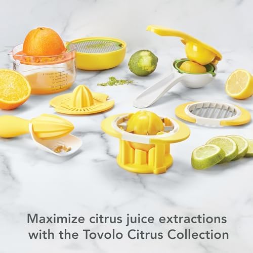 Tovolo Citrus Reamer Juicer with Seed Catcher Manual Fruit Juicer for Lemons Limes Oranges Tangerines Pomegranates, Dishwasher Safe BPA Free Plastic Handheld Fruit Juice Citrus Reamer Kitchen Tool
