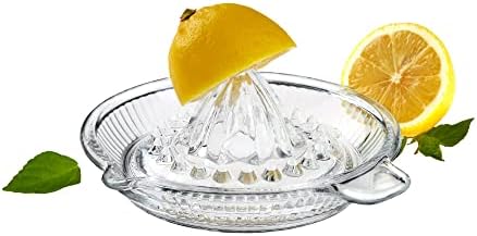 DESTALYA Glass Lemon Squeezer | Manual Citrus Juicer with Pour Spout & Handle | Heavy Duty Glass Lemon Juicer for Lemons, Limes & Small Oranges | Hand Juicer, Dishwasher Safe
