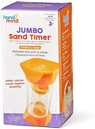 hand2mind Orange Jumbo Sand Timers, 5 Minute Sand Timer, Hourglass Sand Timer with Soft Rubber End Caps Offers Quiet Pausing, Classroom Sand Timers for Kids, Teeth Brushing and Game Timer (Set of 1)