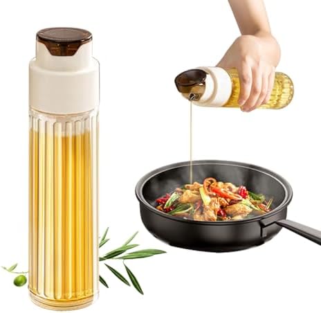 Limso Glass Olive Oil Bottle Dispenser, 17oz / 500ml Oil and Vinegar Dispenser, Automatic Opening and Closing of Bottle Caps (Grey)