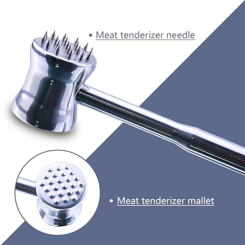 Dual-Sided 2-in-1 Stainless Steel Meat Tenderizer Tool, Meat Mallet Hammer
