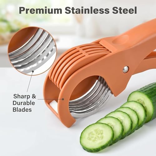 Multifunctional Fruit and Vegetable Slicer with Stainless Steel Blades, Press & Cut, for Cucumber, Carrot, Banana, Sausage, 2 Pack