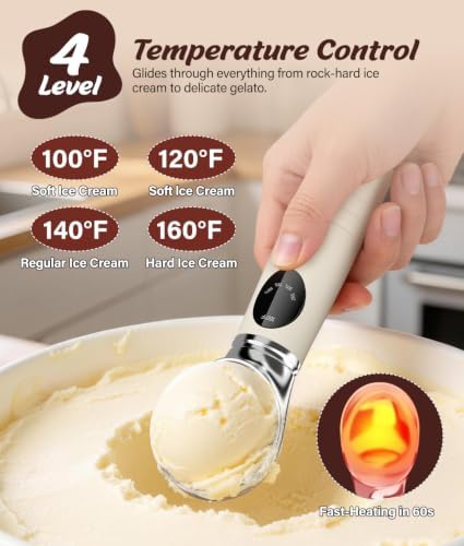 Heated Ice Cream Scoop with Removable Head, 2500mAh Electric Ice Cream Scooper with 4-Temp Settings, LED Display & IPX6 Waterproof, Perfect for Hard Ice Cream and Frozen Yogurt