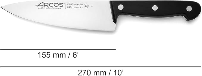 Arcos Chef Knife 6 Inch Stainless Steel. Cooking Knife to Cut and Peel Small Food. Ergonomic Polyoxymethylene Handle and 155mm Blade. Series Universal. Color Black