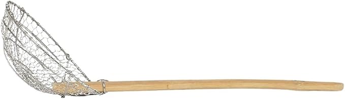 TrueCraftware- 10” Fine Mesh Skimmer Galvanized Steel with Natural Bamboo Handle- Spider Strainer Ladle Kitchen Frying Food Pasta Spaghetti for Cooking and Frying Pasta Strainer Spoon