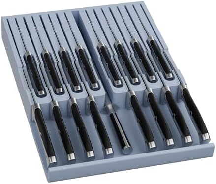 Domax Knife Drawer Organizer Insert Bamboo for 16 Knives, Gray